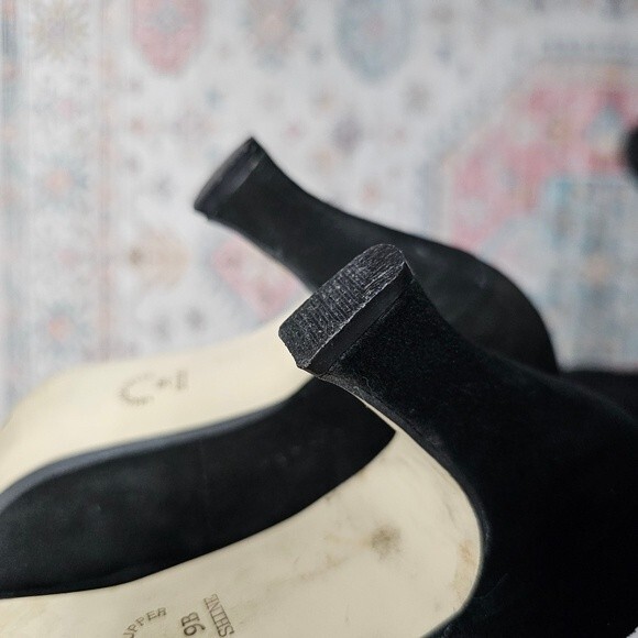 Black Witchcore Witch Gothic Heels Size 9 Suede Ribbon Crisscross Detail Pointed - Picture 13 of 13